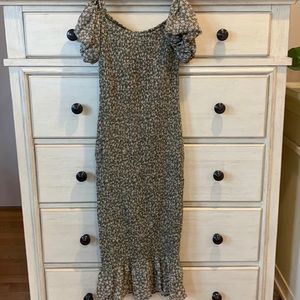 Floral green off the shoulder midi dress